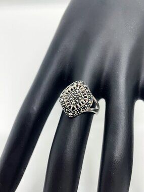 Sparkling Hollow-out Marcasite ring Diamond shape .925 Sterling Silver US 6.75